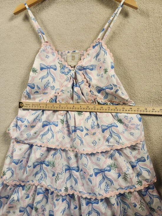 Simply Southern Sz. M Blue Flowy Midi Dress Lined Tiered "Ribbons & Bows" - Picture 3 of 6